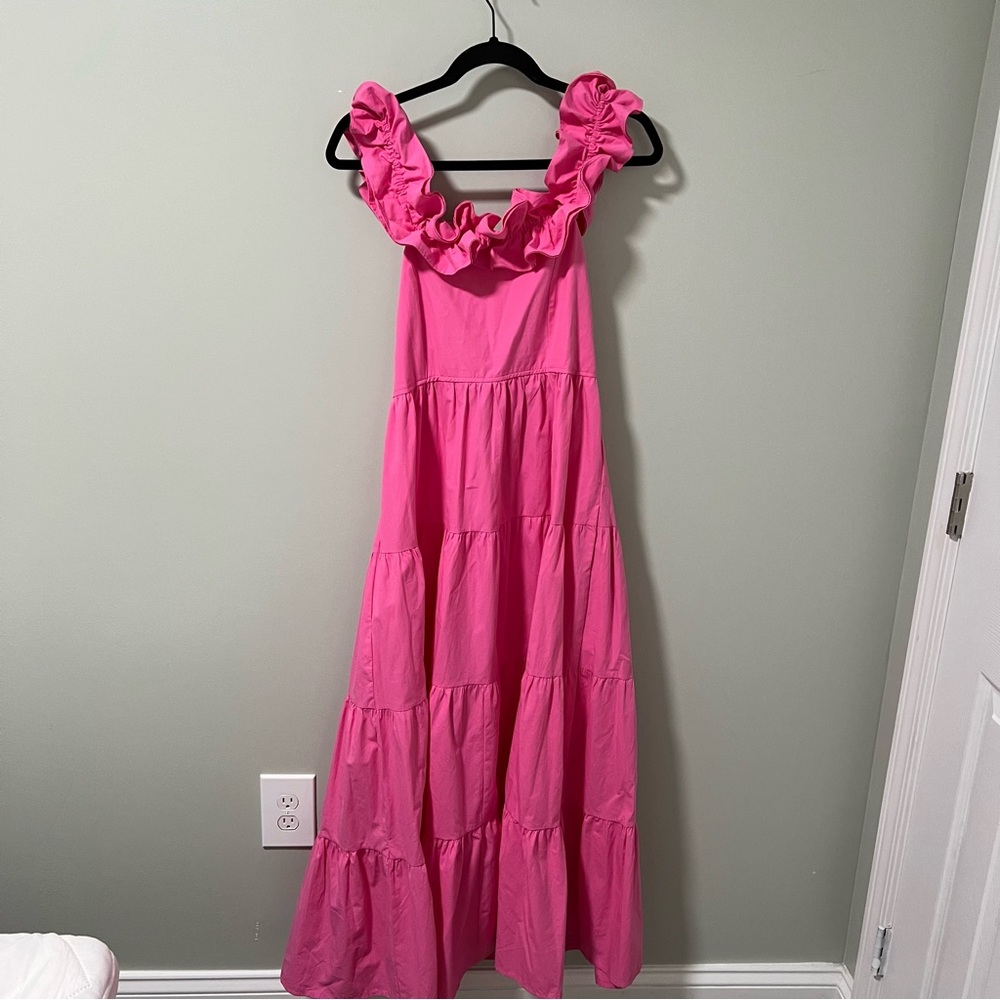Pink Off the Shoulder Ruffle Maxi Dress - Picture 2 of 8